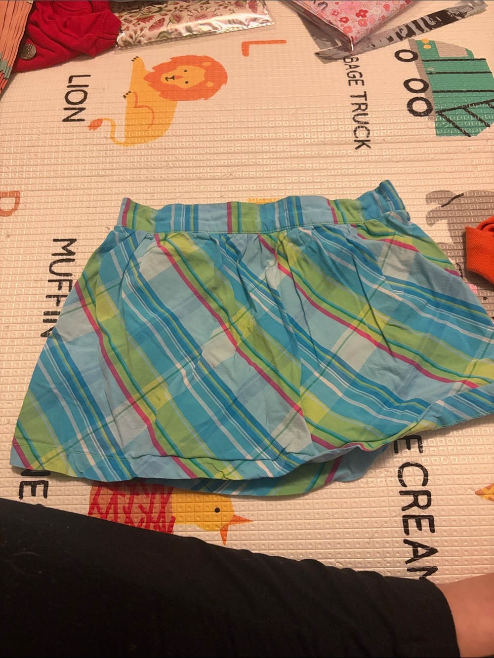 Carter's Blue Plaid Cotton Elastic Waist Skirt with Lime & Pink Stripes
